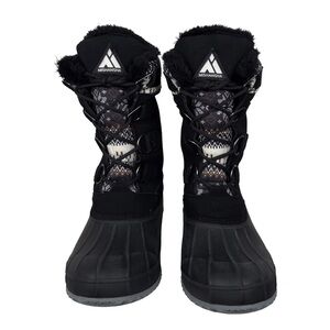 Mishansha Black Winter Snow Boots Faux Fur Lined Lace Up Waterproof Fair Aisle
